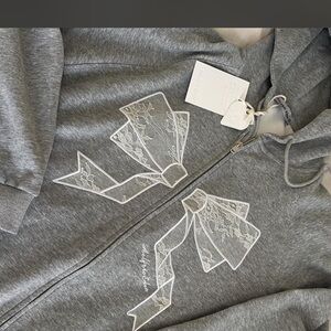 Aelfric Eden Gray Hoodie with Lace Bow Detail